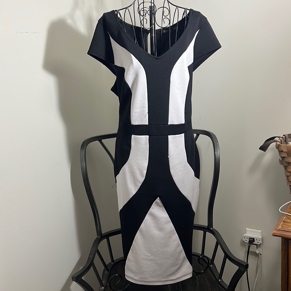 Black and white color block dress
